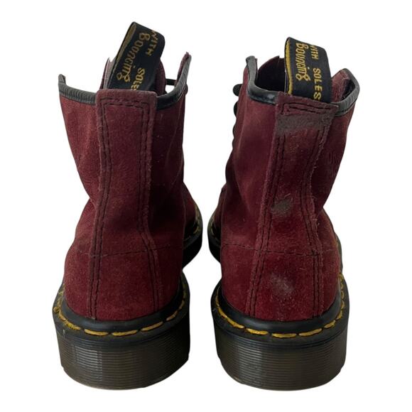 Vintage Dr. Martens Made In England Dark Red Suede Lace Up 6 Eye Boots Size 6 US - Picture 3 of 13
